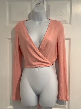 COLSIE Pink Ribbed Coquette Girl Wrap Open Front Spring Cardigan Sweater XS